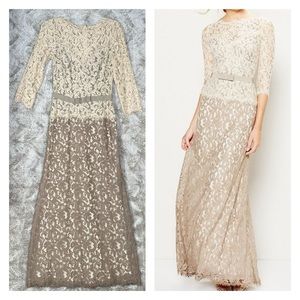 Tadashi Shoji Formal Lace Evening Gown Neutral Mother of Bride Elegant Size 6